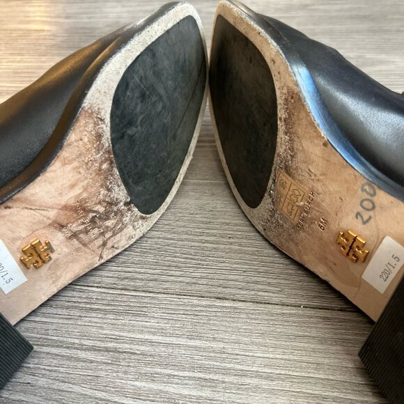 Tory Burch Equestrian Link Chelsea Boots Black Leather Suede Size W5 - Picture 7 of 8